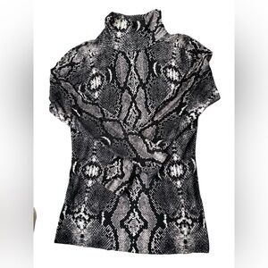 Context Black and Gray Snake Print Turtleneck Blouse